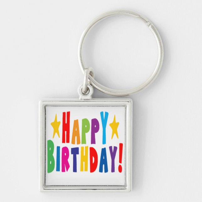 Colourful Happy Birthday Text Key Ring (Front)