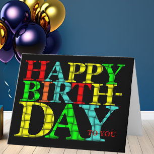 Colourful Happy Birthday Text with Black Backgroun Card