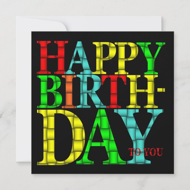 Colourful Happy Birthday Text with Black Backgroun Invitation (Front)