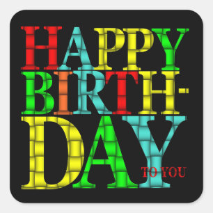 Colourful Happy Birthday Text with Black Backgroun Square Sticker