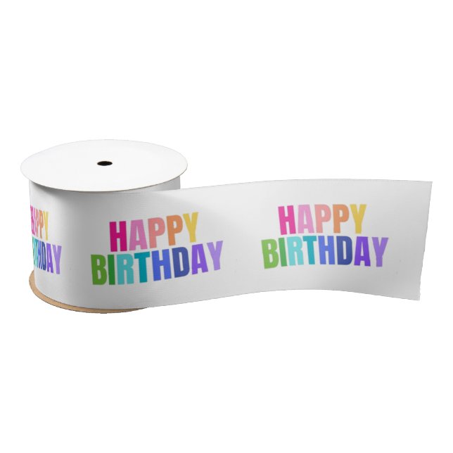 Colourful Happy Birthday Text with Confetti Satin Ribbon (Spool)