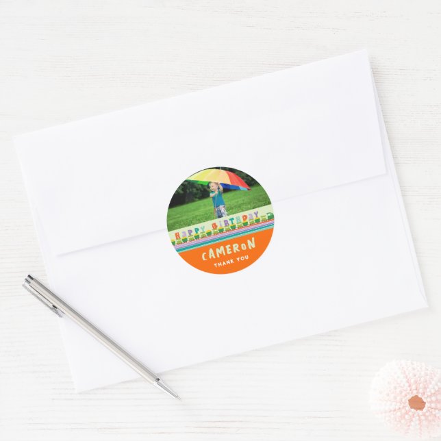 Colourful Happy Birthday Train Kid's Birthday Phot Classic Round Sticker (Envelope)