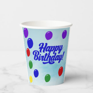 “Colourful Happy Birthday with Balloons Paper Cups