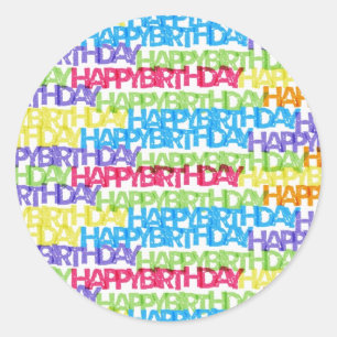 Colourful Happy Birthday Word Art Classic Round Sticker