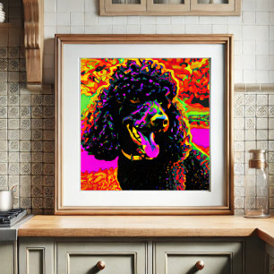 Colourful Happy Black Poodle Portrait Poster