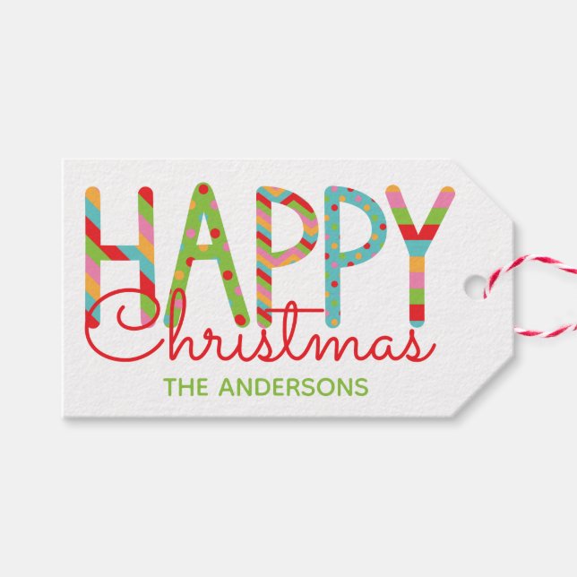 Colourful Happy Christmas Personalised Gift Tags (Front (Horizontal))