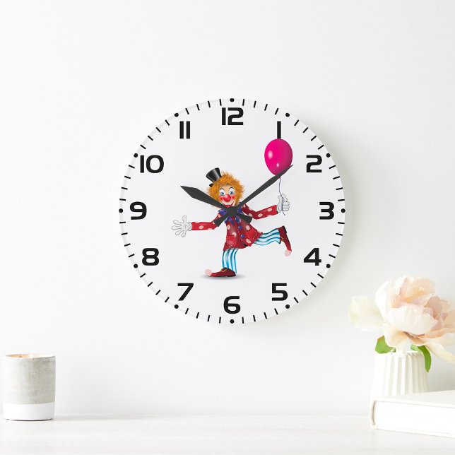 Colourful Happy Clown with Balloon Fun Circus  Large Clock (Creator Uploaded)
