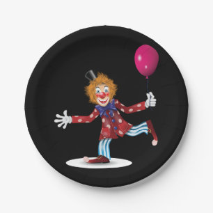Colourful Happy Clown with Balloon Fun Circus  Paper Plate