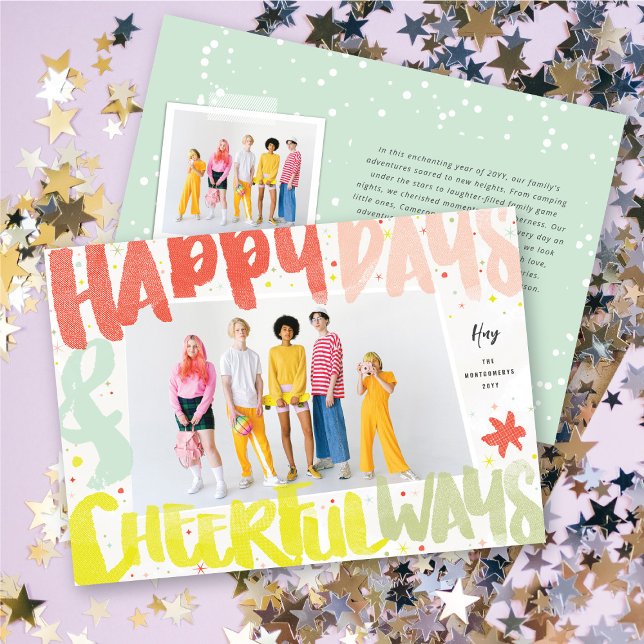 Colourful Happy Days & Cheerful Ways New Year Phot Holiday Card (Colorful Happy Days & Cheerful Ways New Year Photo Holiday Card @ fat_fa_tin)
