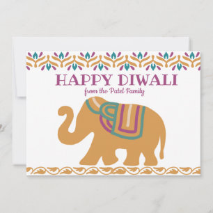 Colourful Happy Diwali Elephant and Family Photo Holiday Card