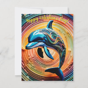 Colourful Happy Dolphin Valentines Day Holiday Card
