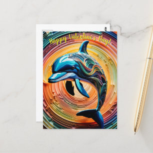 Colourful Happy Dolphin Valentines Day Postcard