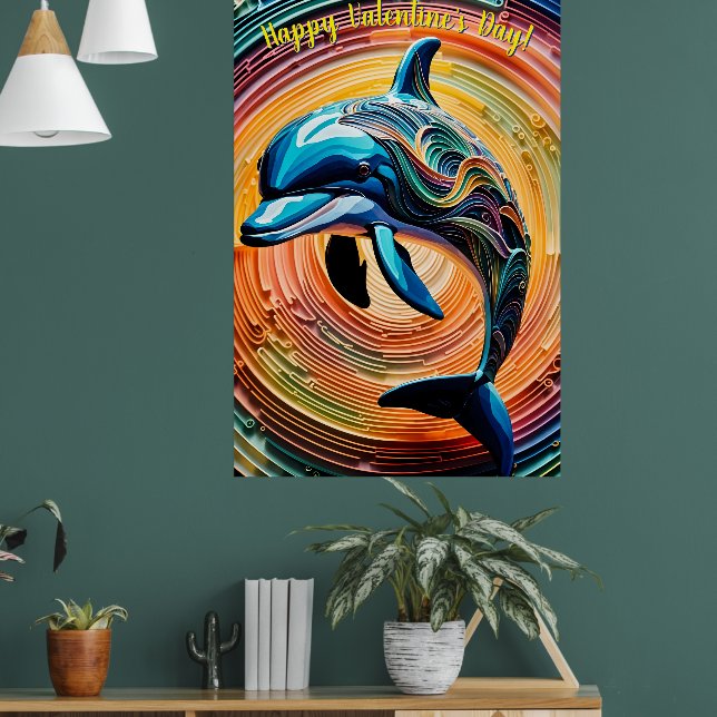 Colourful Happy Dolphin Valentines Day Poster (Living Room 1)