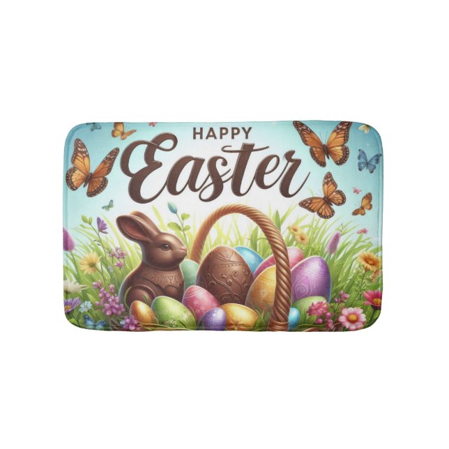 Colourful, Happy Easter basket with eggs Bath Mat (Front)