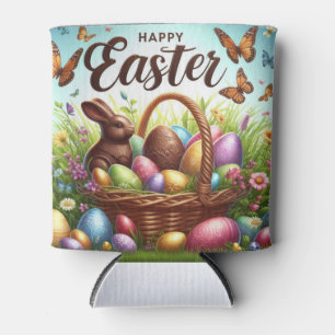 Colourful, Happy Easter basket with eggs Can Cooler