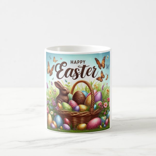 Colourful, Happy Easter basket with eggs Coffee Mug (Center)