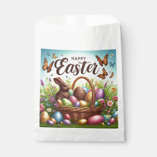 Colourful, Happy Easter basket with eggs Favour Bag (Front)