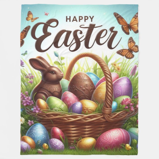 Colourful, Happy Easter basket with eggs Fleece Blanket (Front)