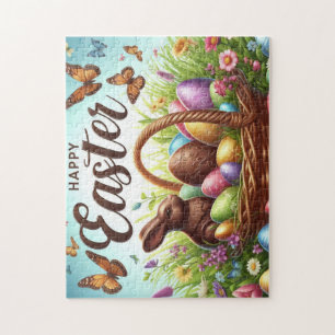 Colourful, Happy Easter basket with eggs Jigsaw Puzzle