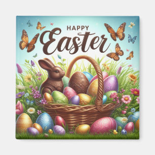 Colourful, Happy Easter basket with eggs Magnet
