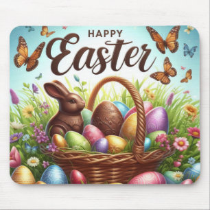 Colourful, Happy Easter basket with eggs Mouse Pad