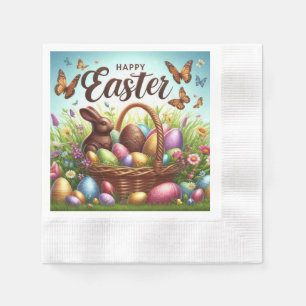 Colourful, Happy Easter basket with eggs Napkin
