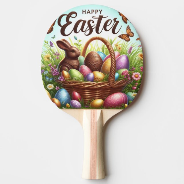 Colourful, Happy Easter basket with eggs Ping Pong Paddle (Front)