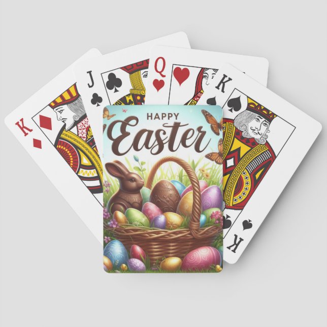 Colourful, Happy Easter basket with eggs Playing Cards (Back)