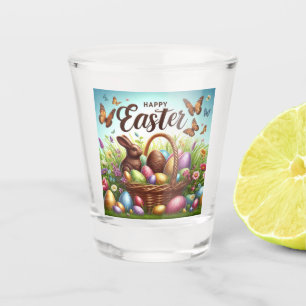 Colourful, Happy Easter basket with eggs Shot Glass