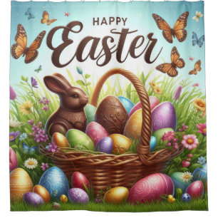 Colourful, Happy Easter basket with eggs Shower Curtain