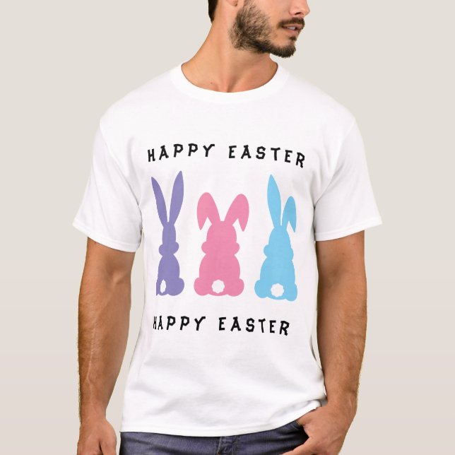 Colourful Happy Easter Bunnies T-Shirt (Front)