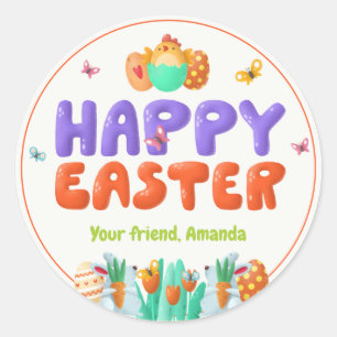 Colourful Happy Easter Classic Round Sticker