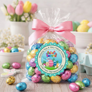Colourful Happy Easter – Cute Bunny and Eggs Square Sticker