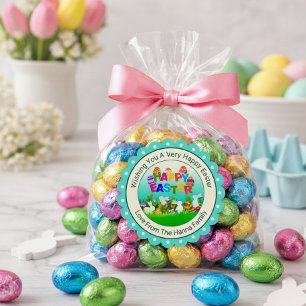 Colourful Happy Easter – Cute Bunny and Eggs Square Sticker