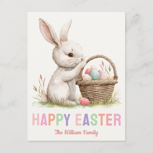 Colourful Happy Easter Cute Bunny  Postcard (Front)