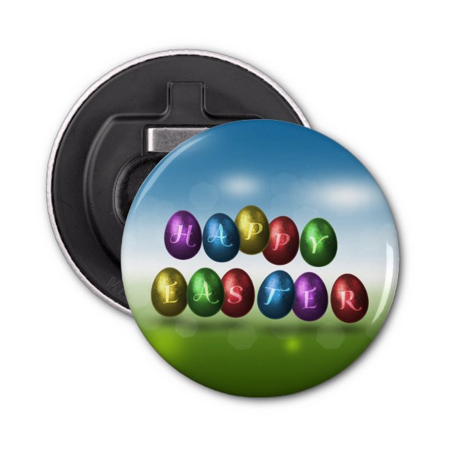 Colourful Happy Easter Eggs Bottle Opener (Front)