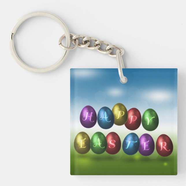 Colourful Happy Easter Eggs Key Ring (Front)