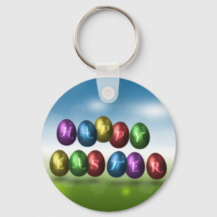 Colourful Happy Easter Eggs Key Ring