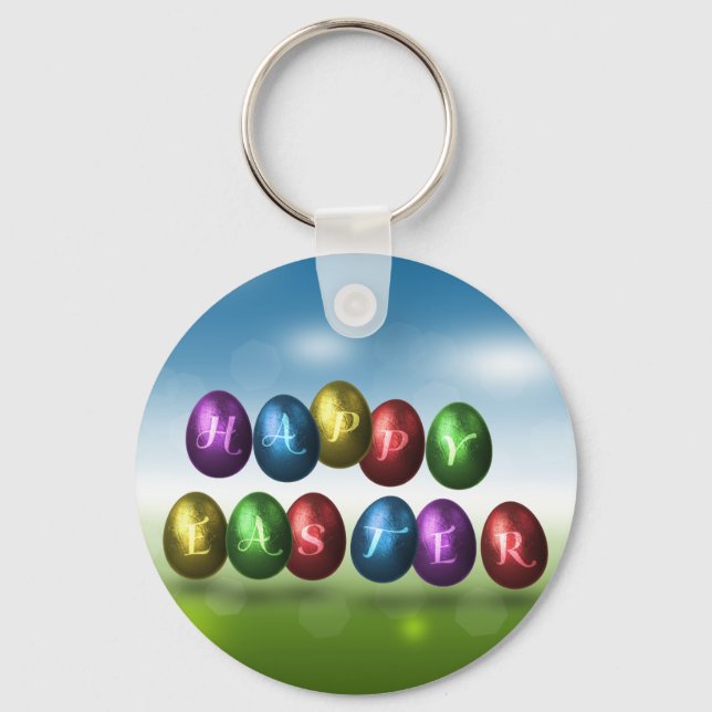 Colourful Happy Easter Eggs Key Ring (Front)