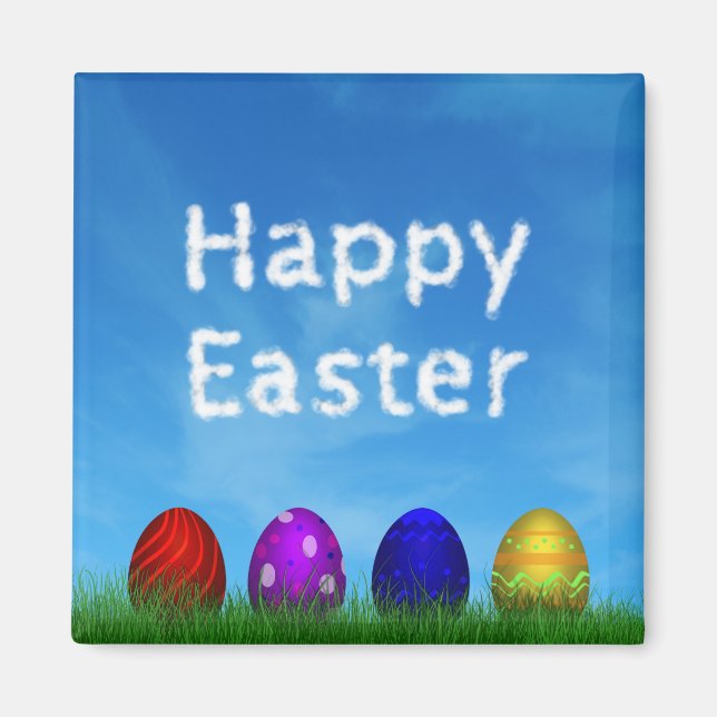Colourful Happy Easter Eggs Magnet (Front)