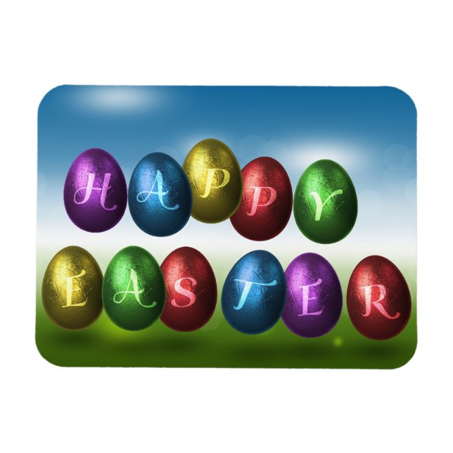 Colourful Happy Easter Eggs Magnet (Horizontal)