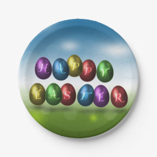 Colourful Happy Easter Eggs Paper Plate