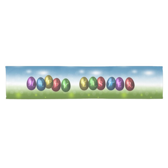Colourful Happy Easter Eggs Short Table Runner (Horizontal)