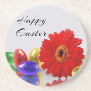 Colourful Happy Easter Eggs with Gerbera Coaster