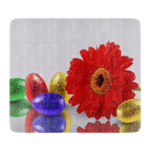Colourful Happy Easter Eggs with Gerbera Cutting Board (Front)