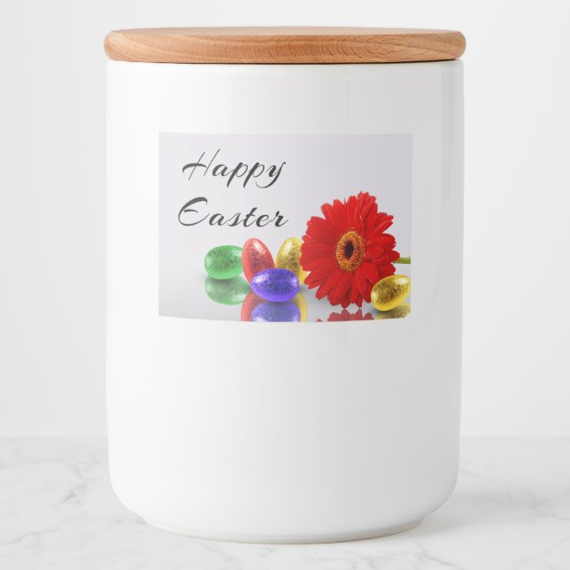 Colourful Happy Easter Eggs with Gerbera Food Label (Front)