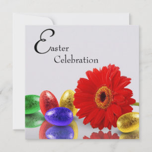 Colourful Happy Easter Eggs with Gerbera Invitation