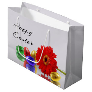 Colourful Happy Easter Eggs with Gerbera Large Gift Bag