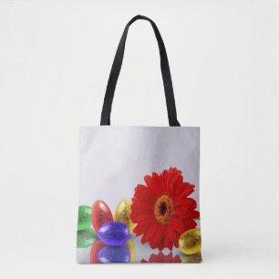 Colourful Happy Easter Eggs with Gerbera Tote Bag