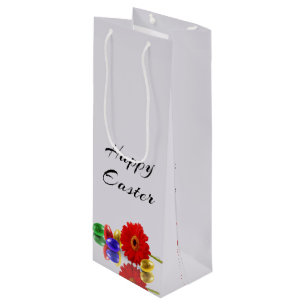 Colourful Happy Easter Eggs with Gerbera Wine Gift Bag